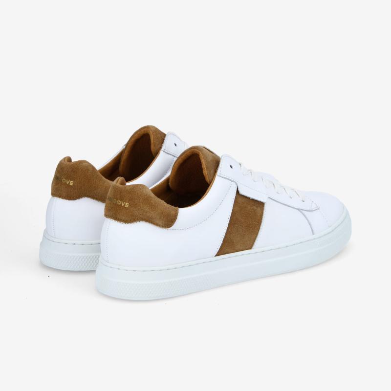 SPARK GANG - NAPPA/SUEDE -  BLANC/COGNAC